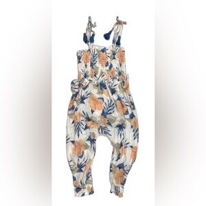 Jessica Simpson Tropical Smocked Strappy Romper Jumpsuit Orange Blue Floral 2T